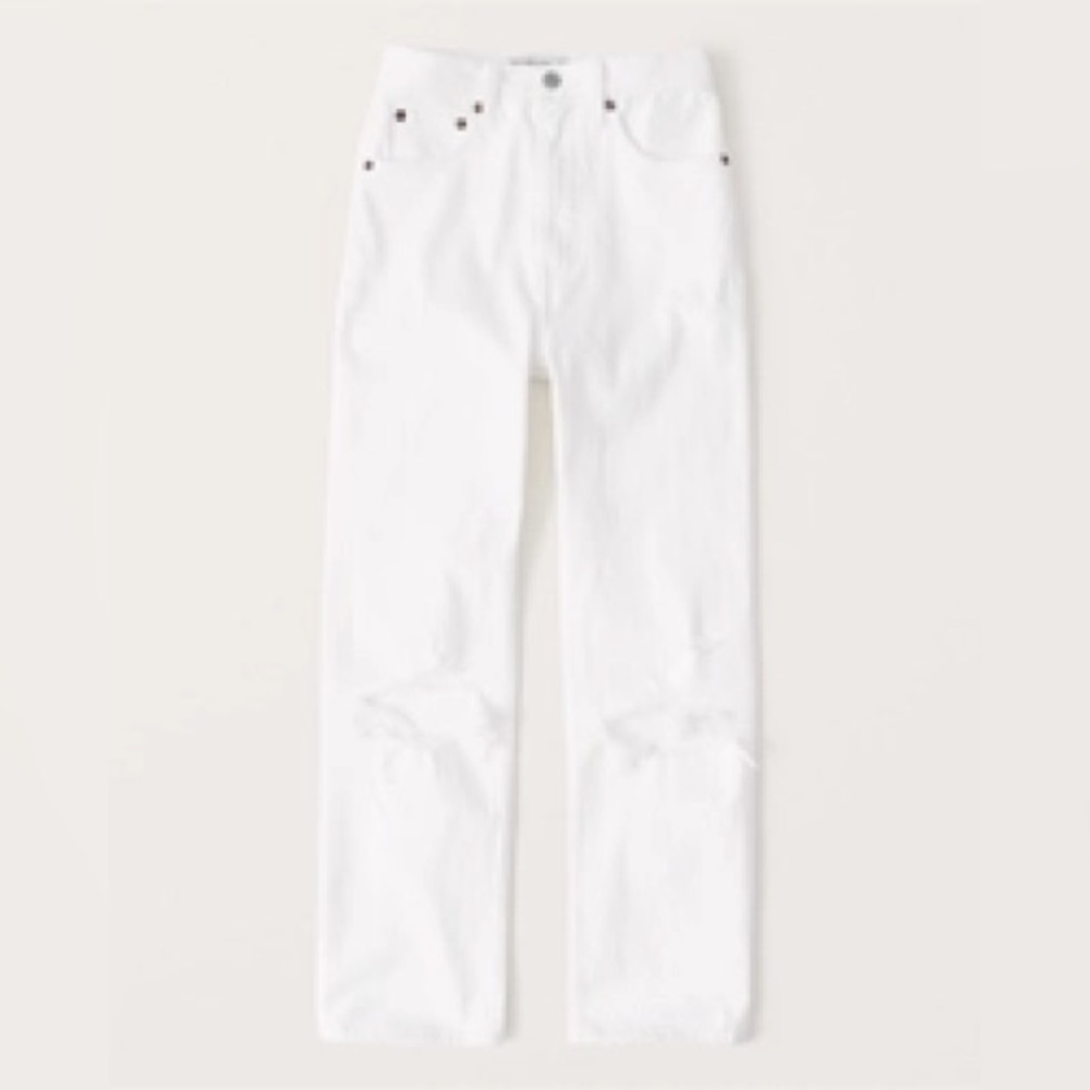 Abercrombie Curve Love Ultra High Rise Ankle Straight Jeans in Ripped White